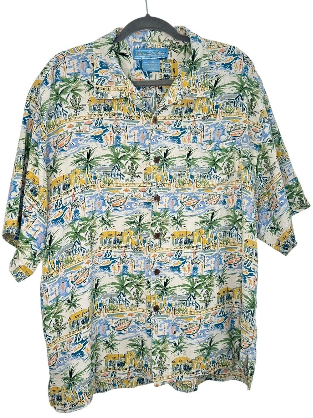 Bermuda Bay Men's XL 100% Silk Short Sleeve Button Down Shirt Hawaiian Tropical
